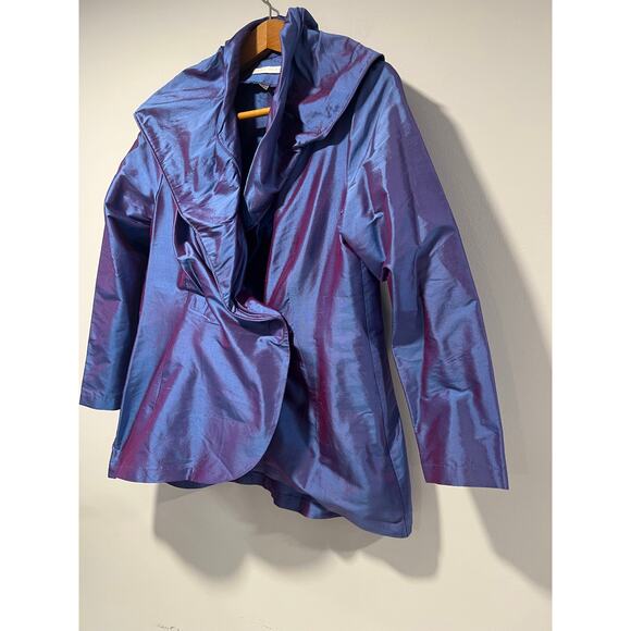 Lorain Croft 100% Silk Wrap Blouse Cocktail Metallic Shimmer Purple Small JL - Picture 3 of 14